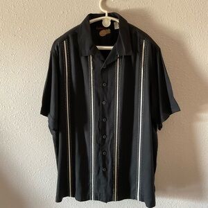 Caribbean Roundtree & York Silk Blend Hawaiian Style Shirt Black/White Men's 2X